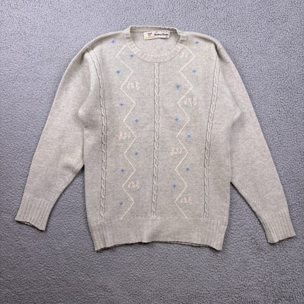 VTG Braemar Sweater Womens Medium Gray Knit Pullover Scotland Cottage Cableknit